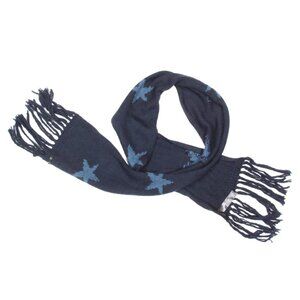 COACH Wool Blend Long Scarf Dark Blue Stars Fringe /822